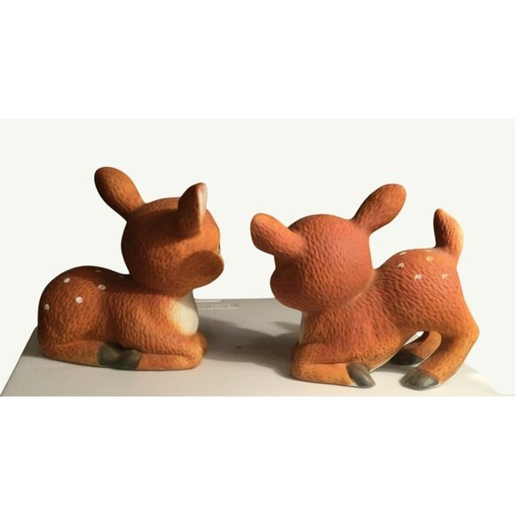 Homco Deer Fawn Vintage Figurines Set Of 2 1473 Hand Painted Ceramic Collectible - Picture 3 of 5
